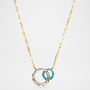 Gold Plated Necklace with Turquoise and Crystal Interlocking Circles